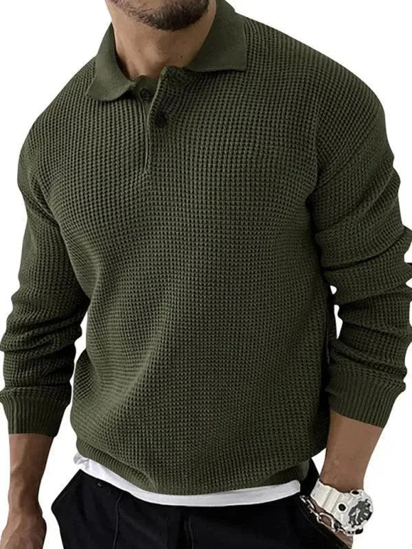 Men’s Collared Thermal Pullover Sweater – Textured Knit