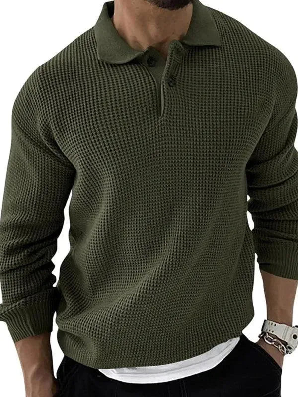 Men’s Collared Thermal Pullover Sweater – Textured Knit