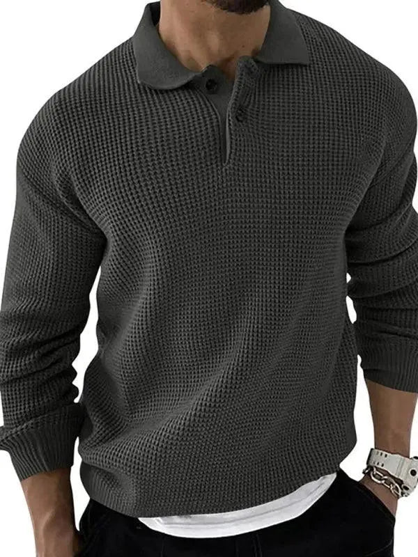 Men’s Collared Thermal Pullover Sweater – Textured Knit
