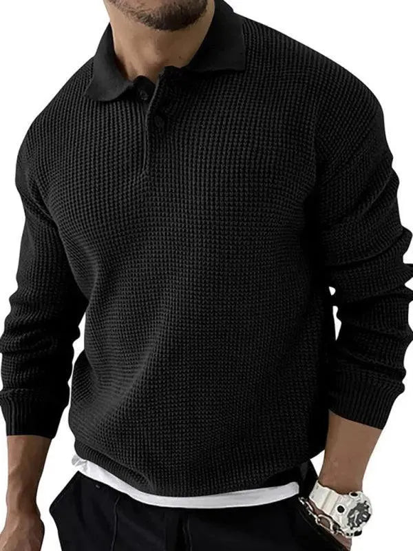 Men’s Collared Thermal Pullover Sweater – Textured Knit