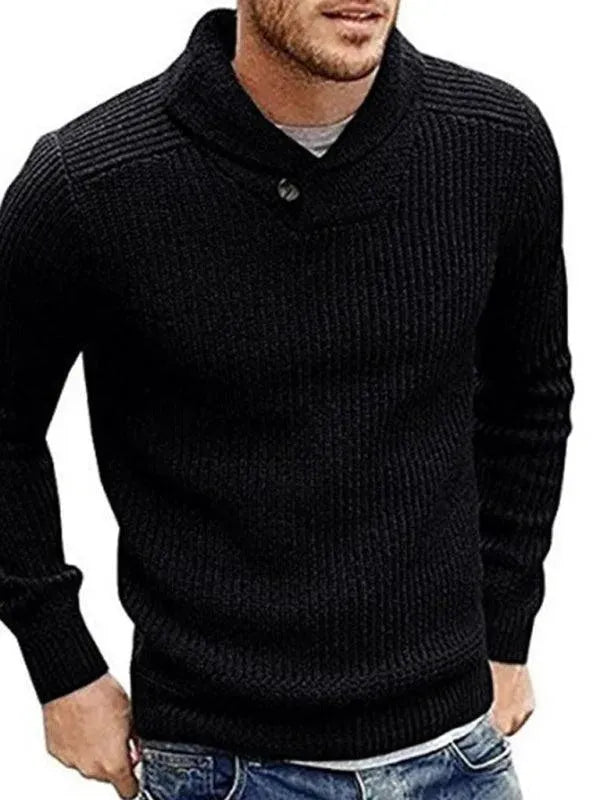 Men’s Lapel V-Neck Pullover Sweater – Solid Knit