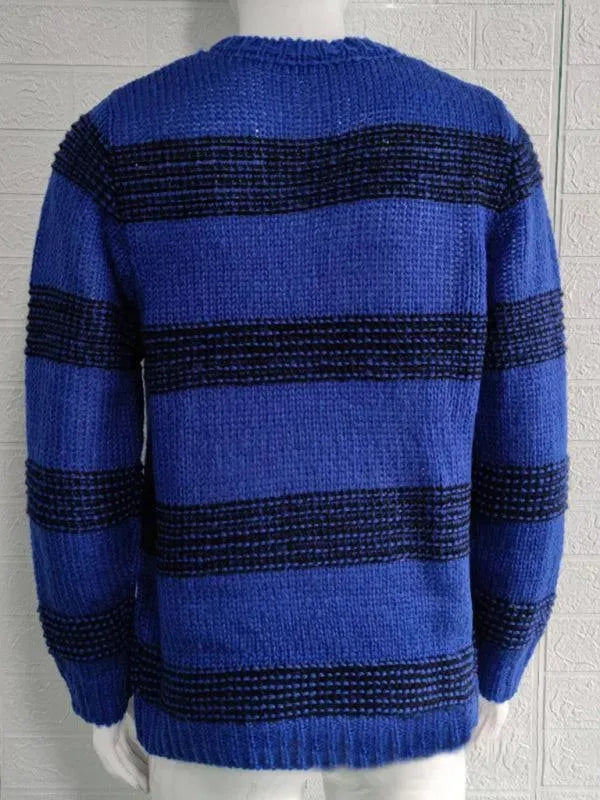 Men’s Striped Crew-Neck Pullover Sweater – Knit