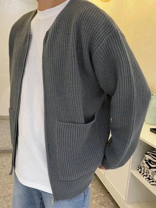 Men’s Zip Front Cardigan Sweater – Crew Neck