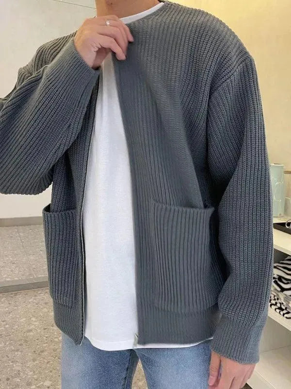 Men’s Zip Front Cardigan Sweater – Crew Neck
