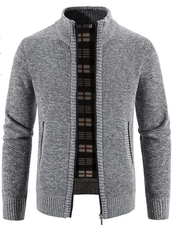 Men’s Zip Mock-Neck Cardigan Sweater – Checkered