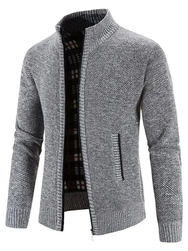 Men’s Zip Mock-Neck Cardigan Sweater – Checkered