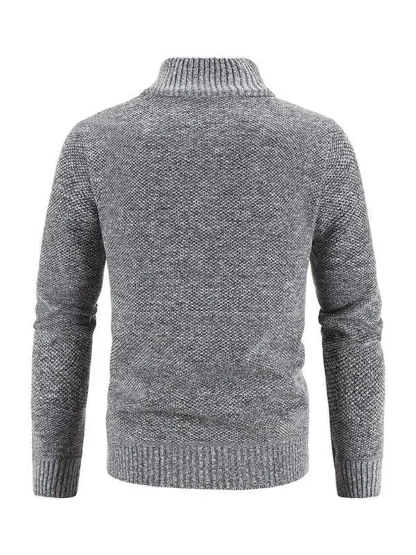 Men’s Zip Mock-Neck Cardigan Sweater – Checkered