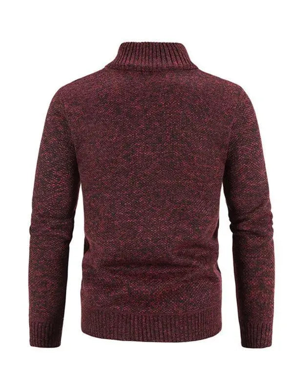 Men’s Zip Mock-Neck Cardigan Sweater – Checkered