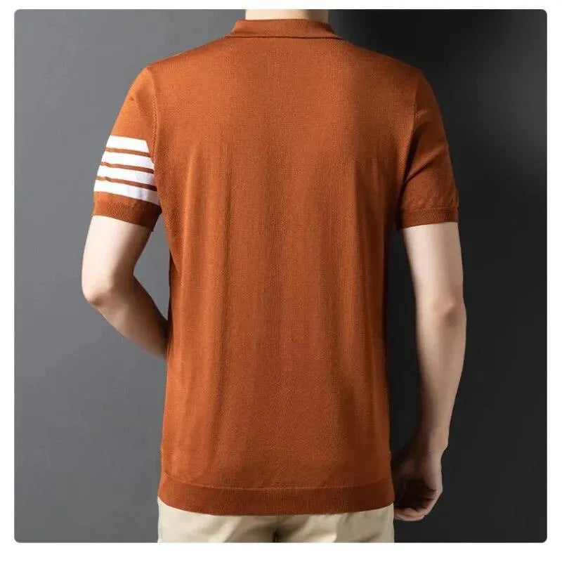 Men Short Sleeve Knitted Polo Shirt-Polo Shirt-LeStyleParfait