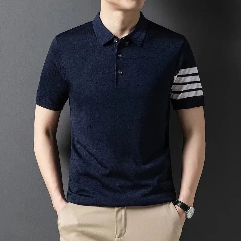 Men Short Sleeve Knitted Polo Shirt-Polo Shirt-LeStyleParfait