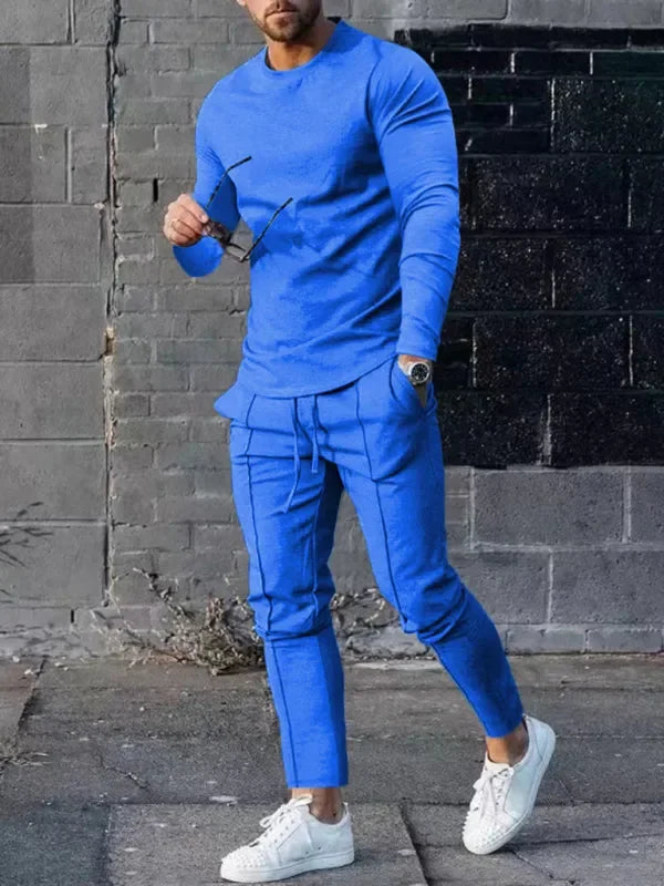 Men Sleek Casual Jogger Two-Piece Set - Solid Joggers Two-Piece Set - LeStyleParfait