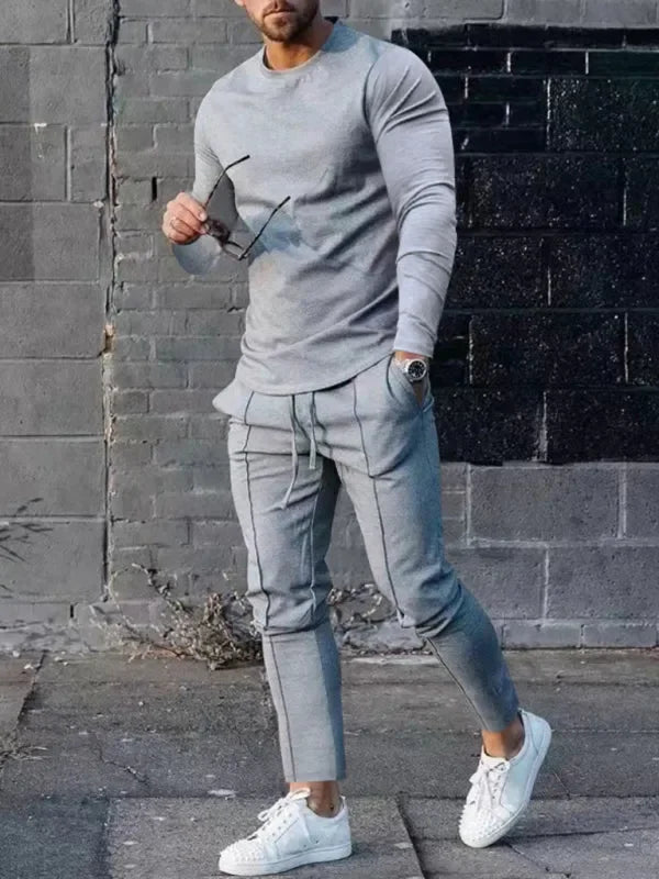 Men Sleek Casual Jogger Two-Piece Set - Solid Joggers Two-Piece Set - LeStyleParfait