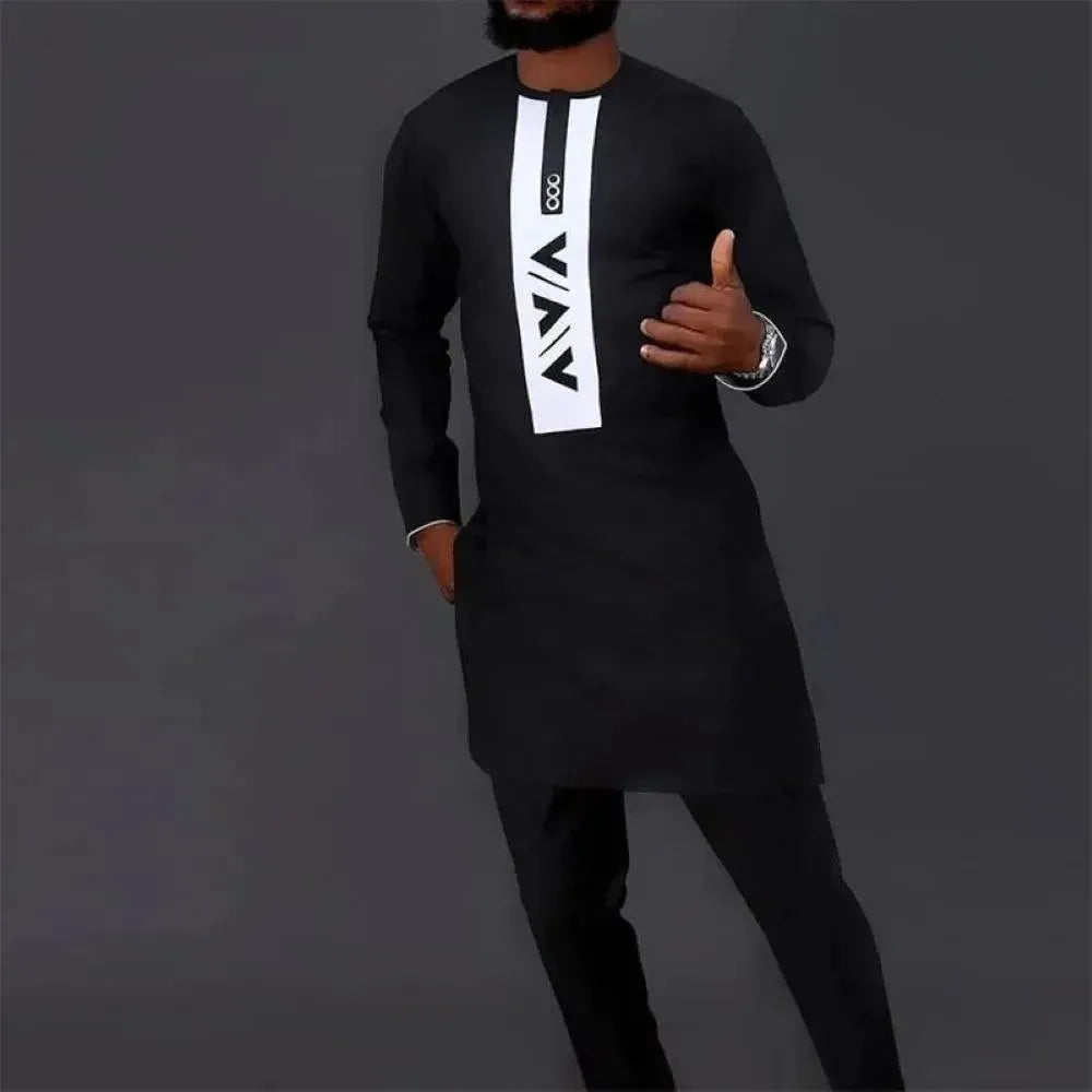 Men Stylish Colorblock Casual Pants Outfit Set - Colorblock Pants Two-Piece Set - LeStyleParfait