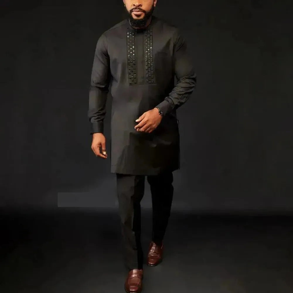 Men Stylish Graphic Cotton Two-Piece Set - Graphic Trousers Two-Piece Set - LeStyleParfait