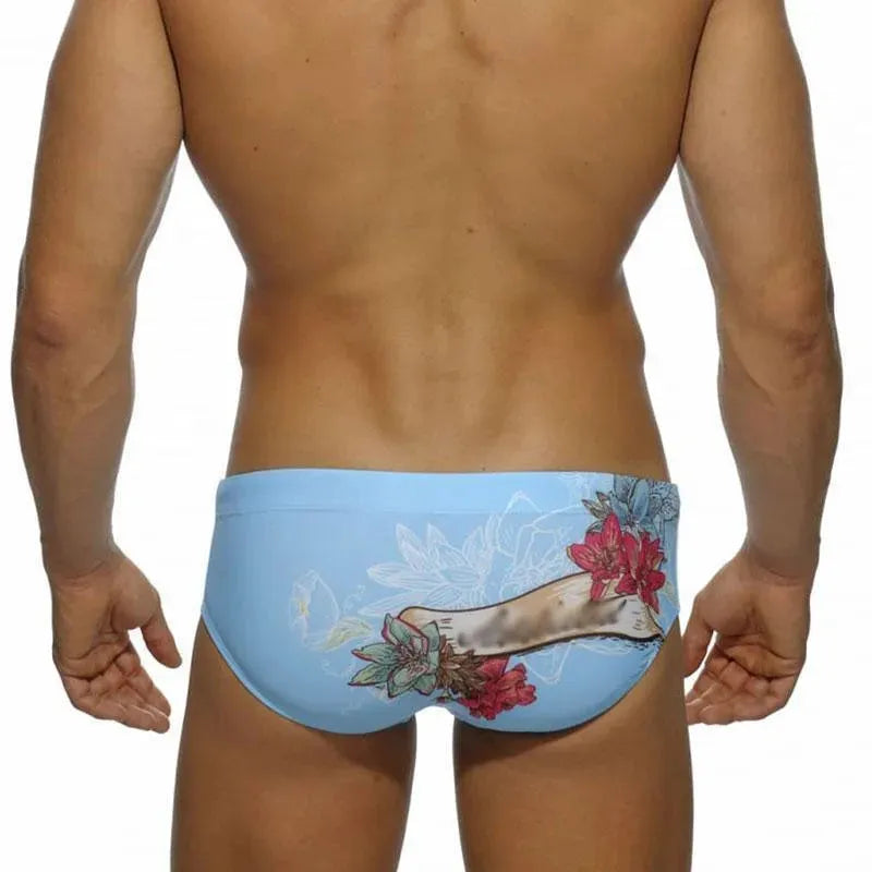 Men Yellow Floral Swim Briefs