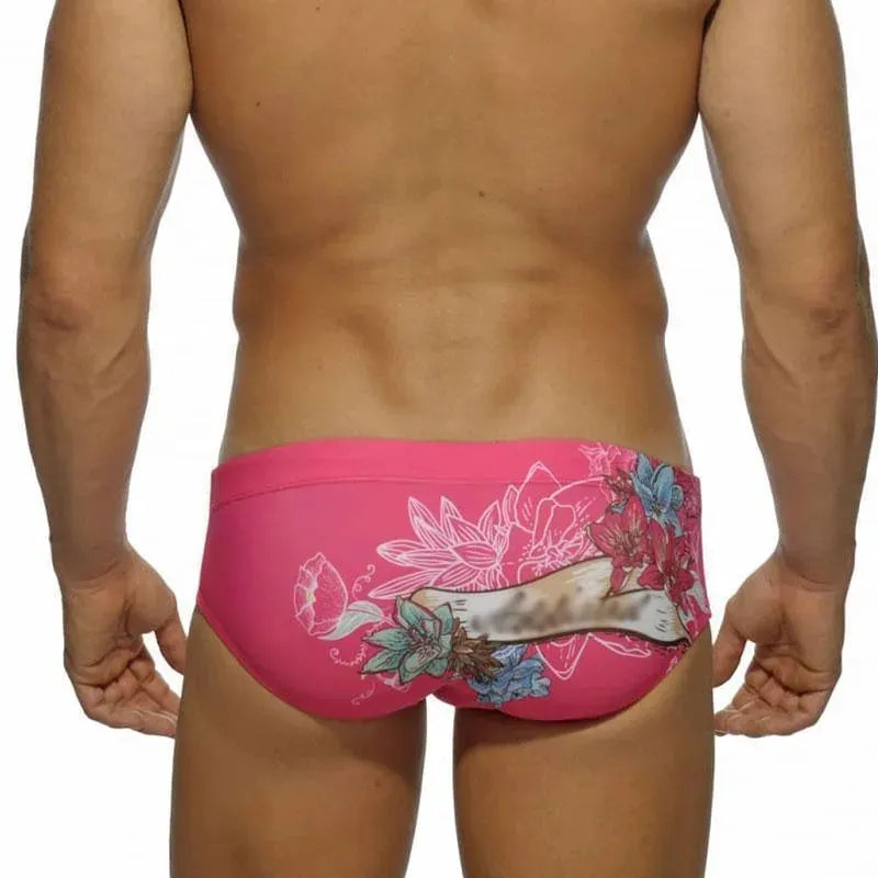 Men Yellow Floral Swim Briefs