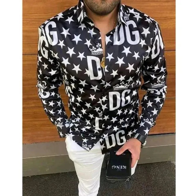Men's Black White Star Shirt-Men Shirts-LeStyleParfait