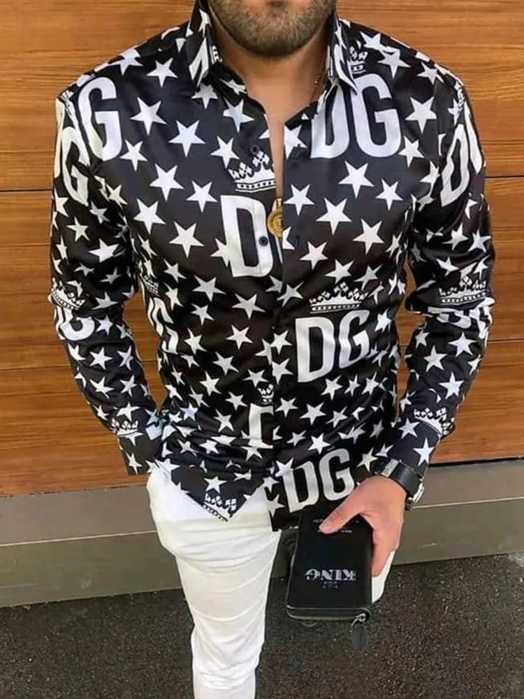 Men's Black White Star Shirt-Men Shirts-LeStyleParfait