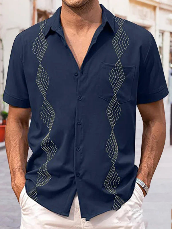 Men's British Geometric Summer Shirt-Men Shirts-LeStyleParfait