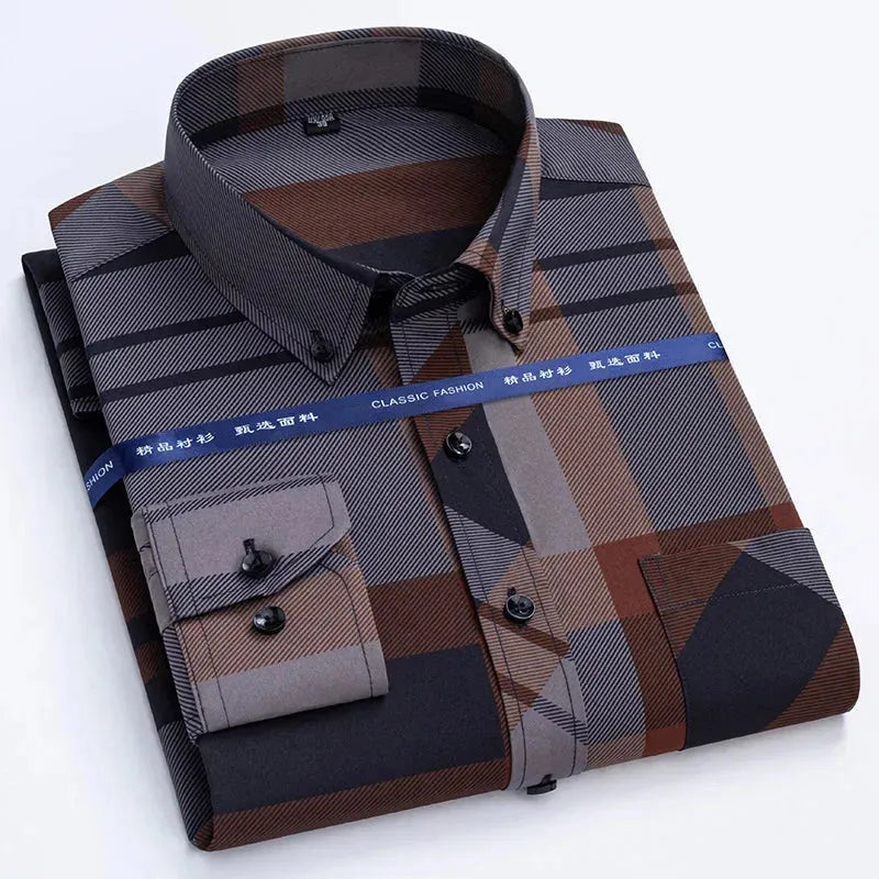 Men's Button Down Plaid Shirt-Men Shirts-LeStyleParfait