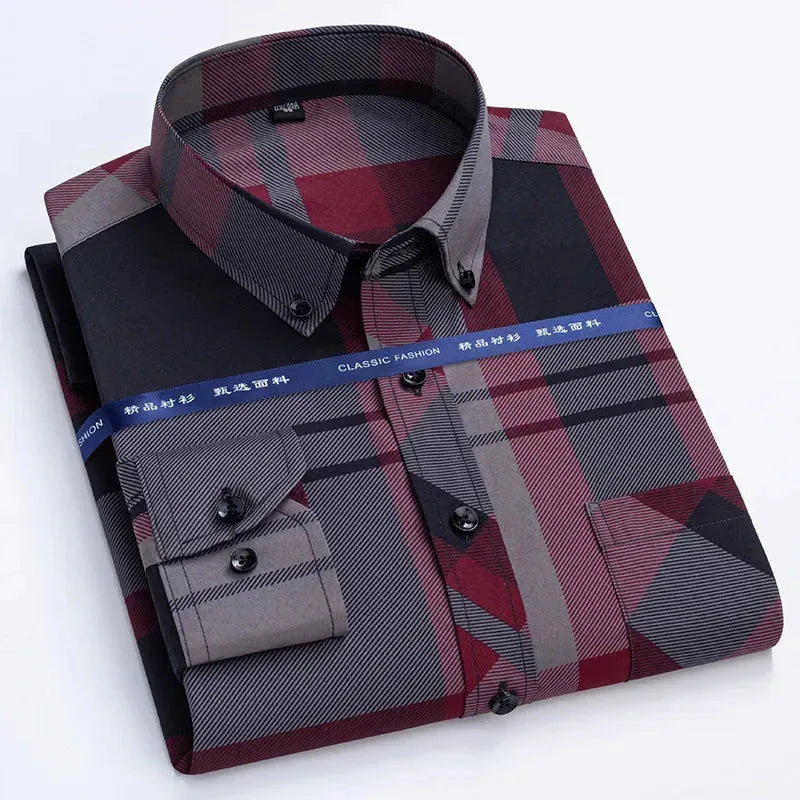 Men's Button Down Plaid Shirt-Men Shirts-LeStyleParfait