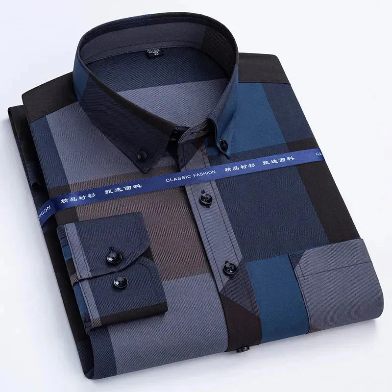 Men's Button Down Plaid Shirt-Men Shirts-LeStyleParfait