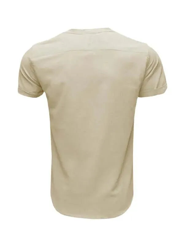 Men's Buttoned Short Sleeve Linen Shirt-Men Shirts-LeStyleParfait