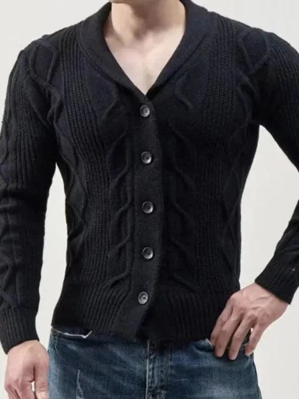 Men’s Cable Knit Cardigan Sweater – V-Neck Button