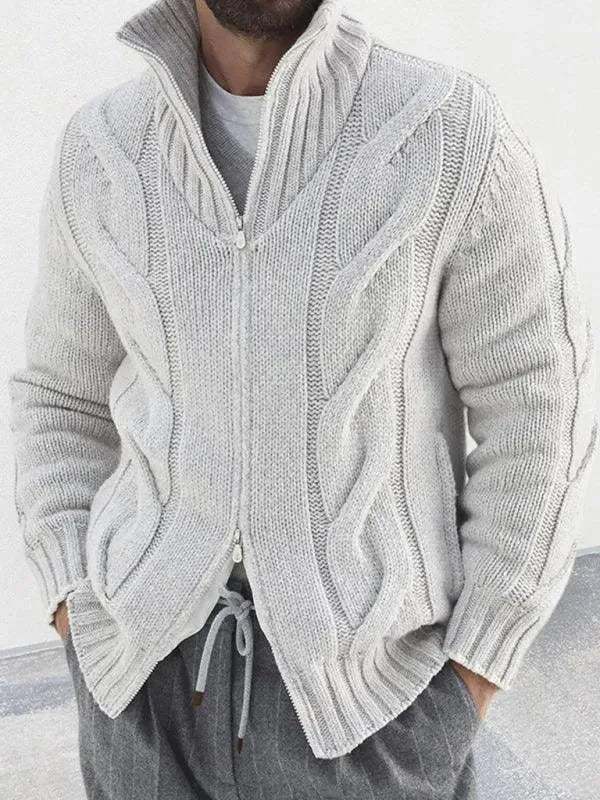 Men’s Cable Knit Turtleneck Zip Cardigan Sweater – Full Zip