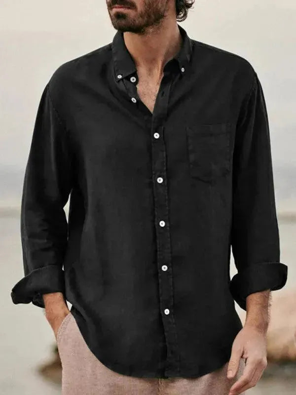 Men's Casual Long Sleeve Linen Shirt-Men Shirts-LeStyleParfait