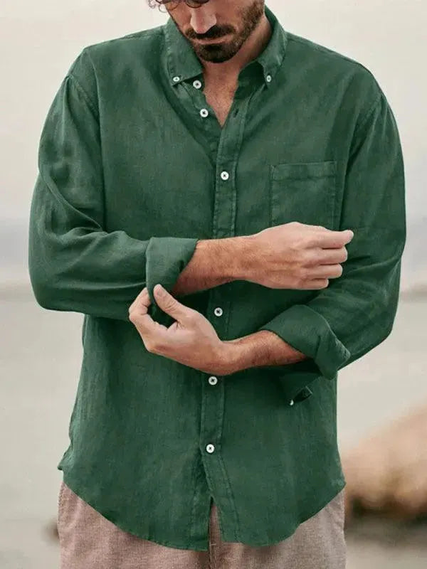 Men's Casual Long Sleeve Linen Shirt-Men Shirts-LeStyleParfait