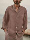 Men's Casual Long Sleeve Linen Shirt-Men Shirts-LeStyleParfait