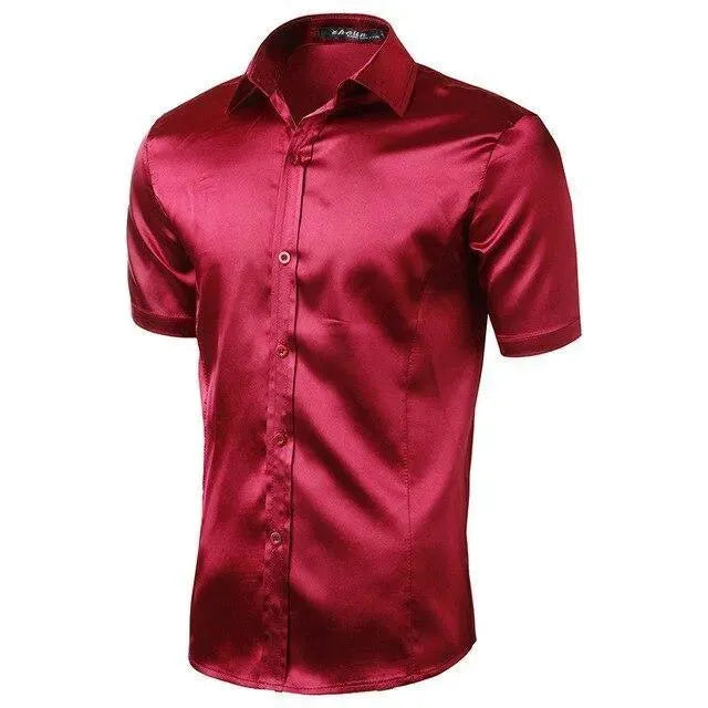 Men's Casual Silk Shirt-Men Shirts-LeStyleParfait