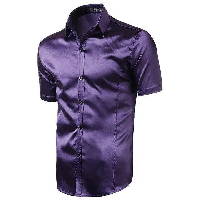 Men's Casual Silk Shirt-Men Shirts-LeStyleParfait
