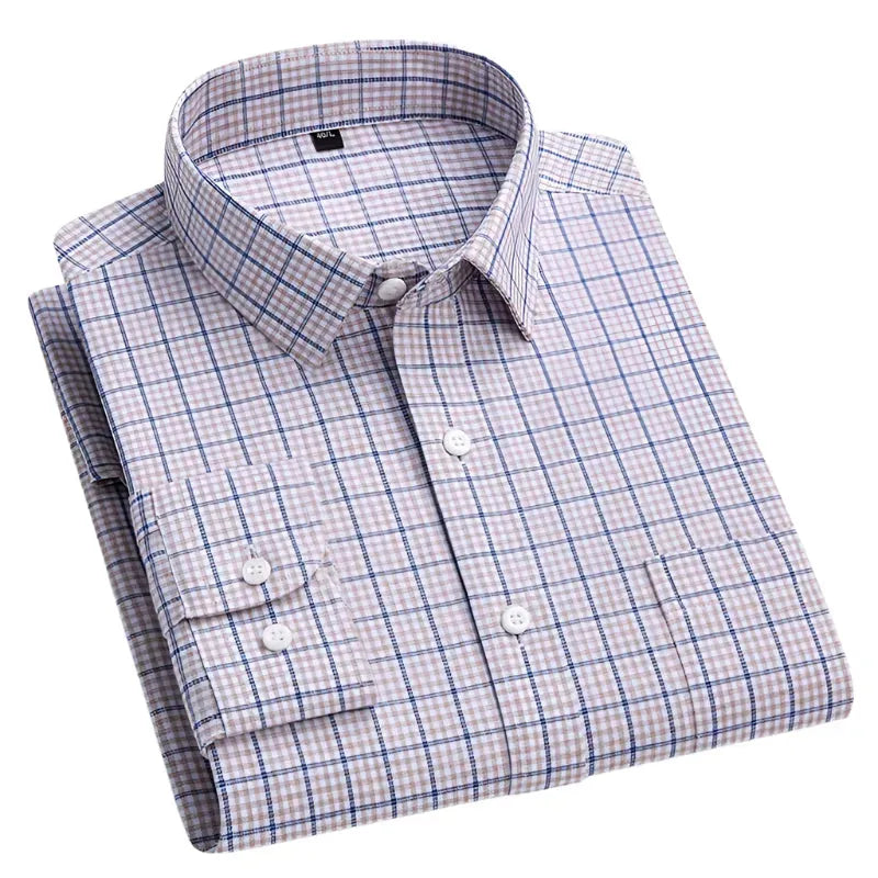 Men's Cotton Checkered Long Sleeve Shirt-Men Shirts-LeStyleParfait