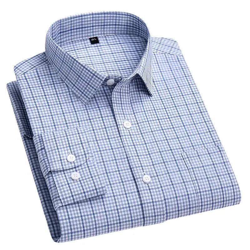 Men's Cotton Checkered Long Sleeve Shirt-Men Shirts-LeStyleParfait