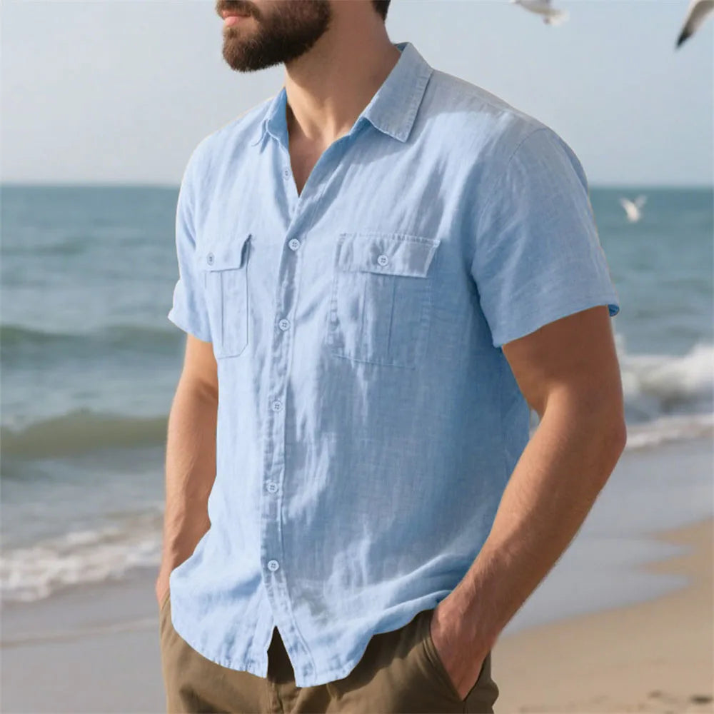 Men's Cotton Linen Beach Shirt-Men Shirts-LeStyleParfait