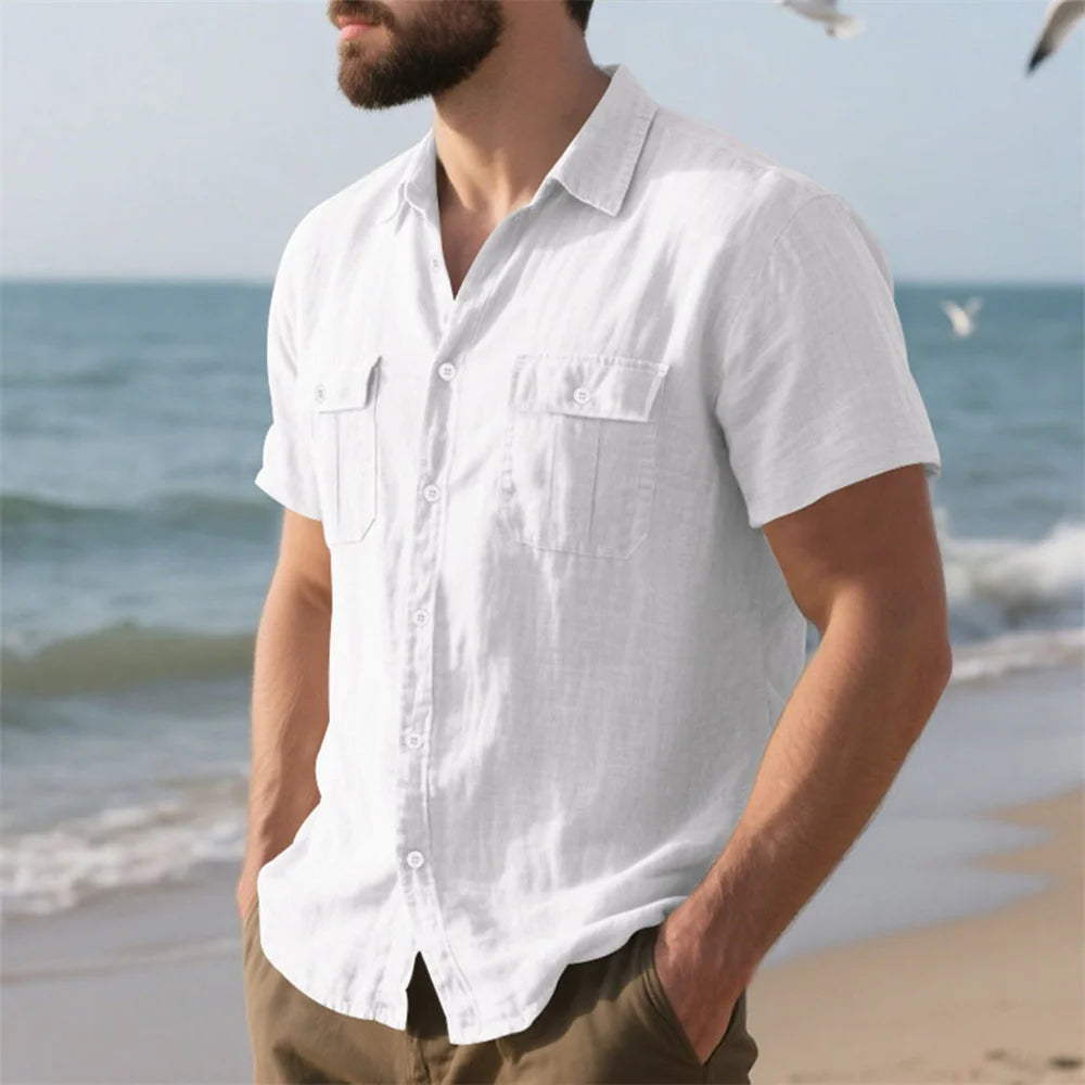 Men's Cotton Linen Beach Shirt-Men Shirts-LeStyleParfait
