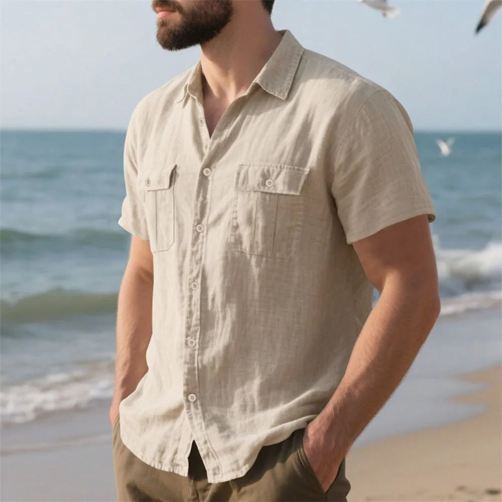Men's Cotton Linen Beach Shirt-Men Shirts-LeStyleParfait