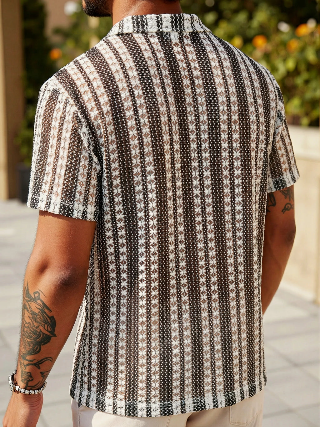 Men's Crochet Jacquard Beach Shirt-Men Shirts-LeStyleParfait