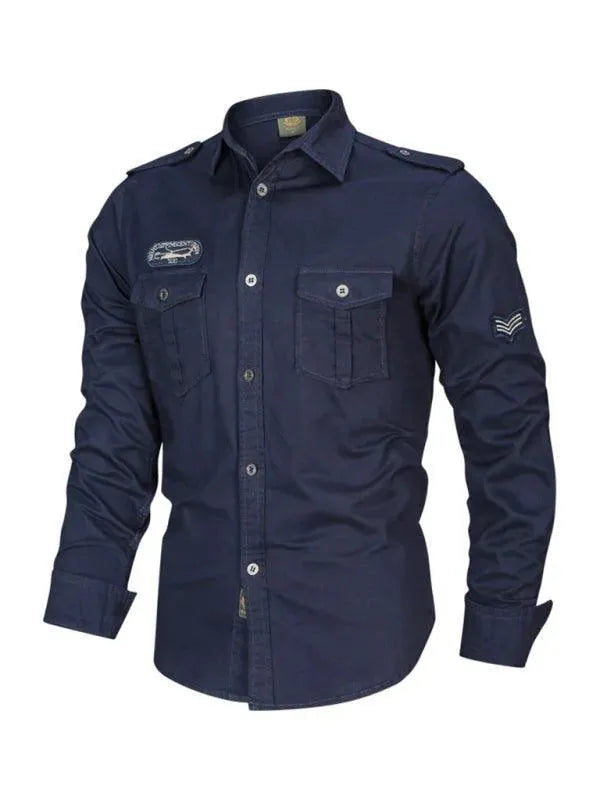 Men's Double Pocket Military Shirt-Men Shirts-LeStyleParfait