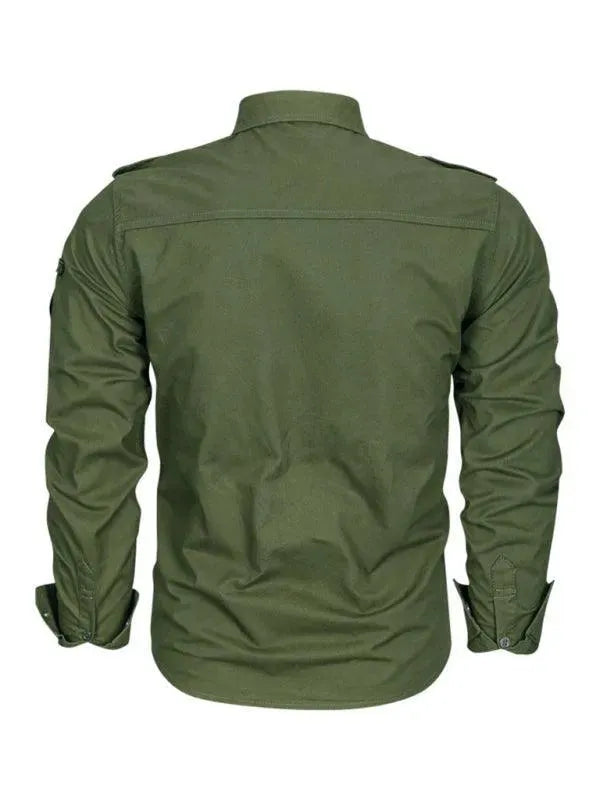 Men's Double Pocket Military Shirt-Men Shirts-LeStyleParfait