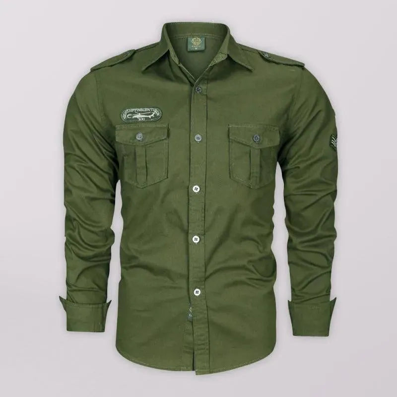 Men's Double Pocket Military Shirt-Men Shirts-LeStyleParfait