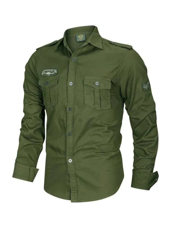 Men's Double Pocket Military Shirt-Men Shirts-LeStyleParfait