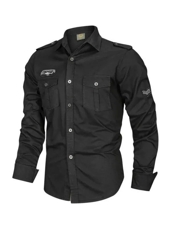 Men's Double Pocket Military Shirt-Men Shirts-LeStyleParfait