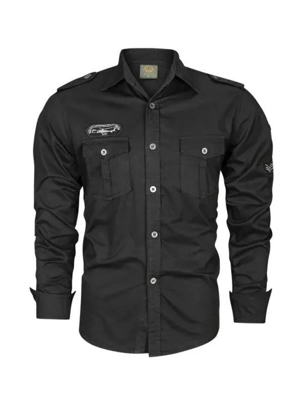 Men's Double Pocket Military Shirt-Men Shirts-LeStyleParfait