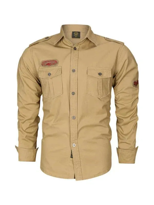 Men's Double Pocket Military Shirt-Men Shirts-LeStyleParfait