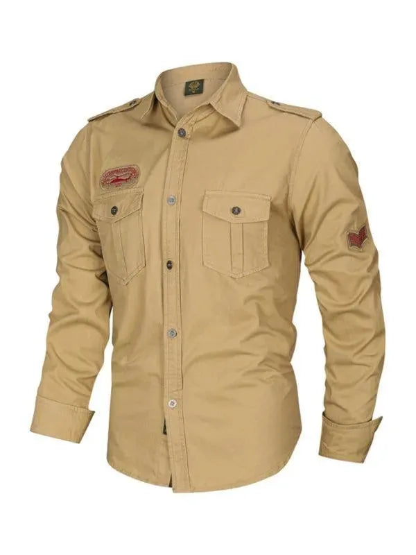 Men's Double Pocket Military Shirt-Men Shirts-LeStyleParfait