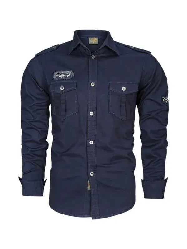 Men's Double Pocket Military Shirt-Men Shirts-LeStyleParfait