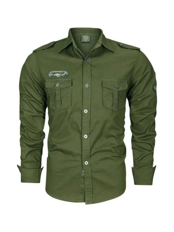 Men's Double Pocket Military Shirt-Men Shirts-LeStyleParfait